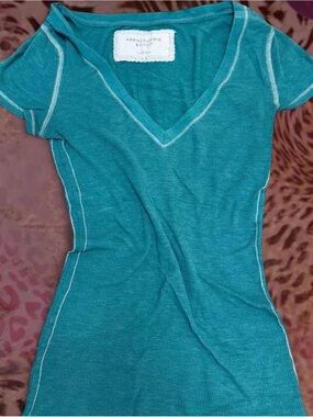 Abercrombie & Fitch Teal Ribbed V-Neck Top